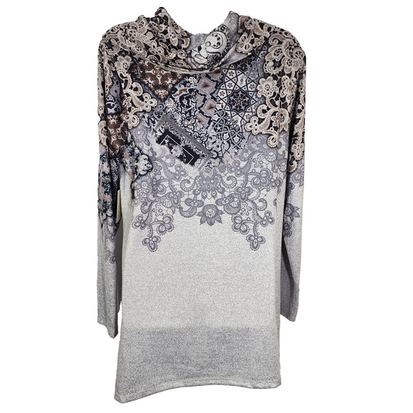 Cactus Pearl Top Womens Medium Gray Long Sleeve Pullover Cowl Neck Stretch Tunic - Picture 2 of 10